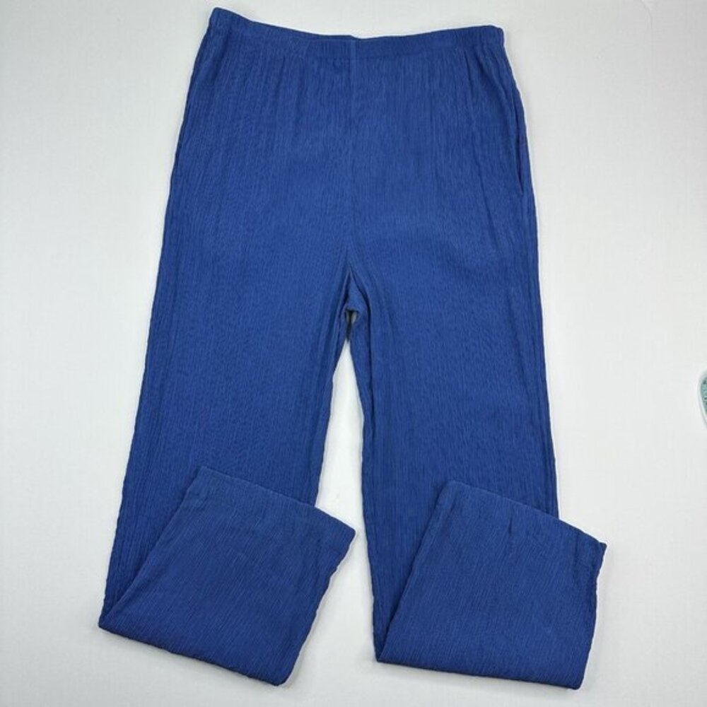 Everlane Naia Ripple‎ Pleat Pant Royal Blue Elastic Waist Wide Leg Womens Size M